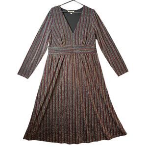 Boden Metallic Stripe Long Sleeve Sweater Dress Burgundy Multi Stripe Sz‎ 14 R